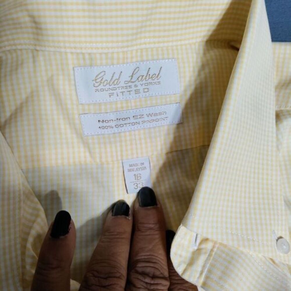 Roundtree Yorke Gold Label Perfect Performance Shirt Men 16/33 Yellow Plaid Y2K - Picture 3 of 8